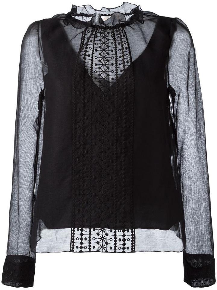 See By Chloé Embroidered Overlay Blouse, Women's, Size: 40, Black, Acetate/viscose/cotton/polyester