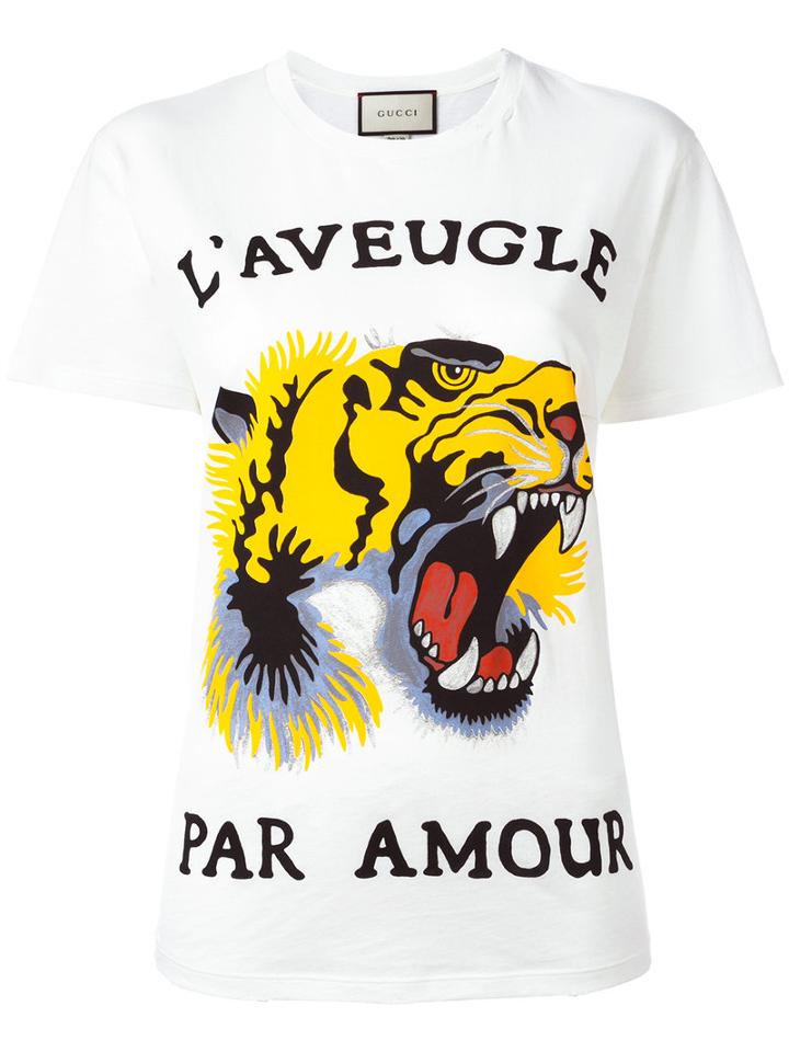 Gucci - Tiger Print T-shirt - Women - Cotton - M, Nude/neutrals, Cotton