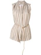 Brunello Cucinelli Belted Striped Sleeveless Shirt - Neutrals