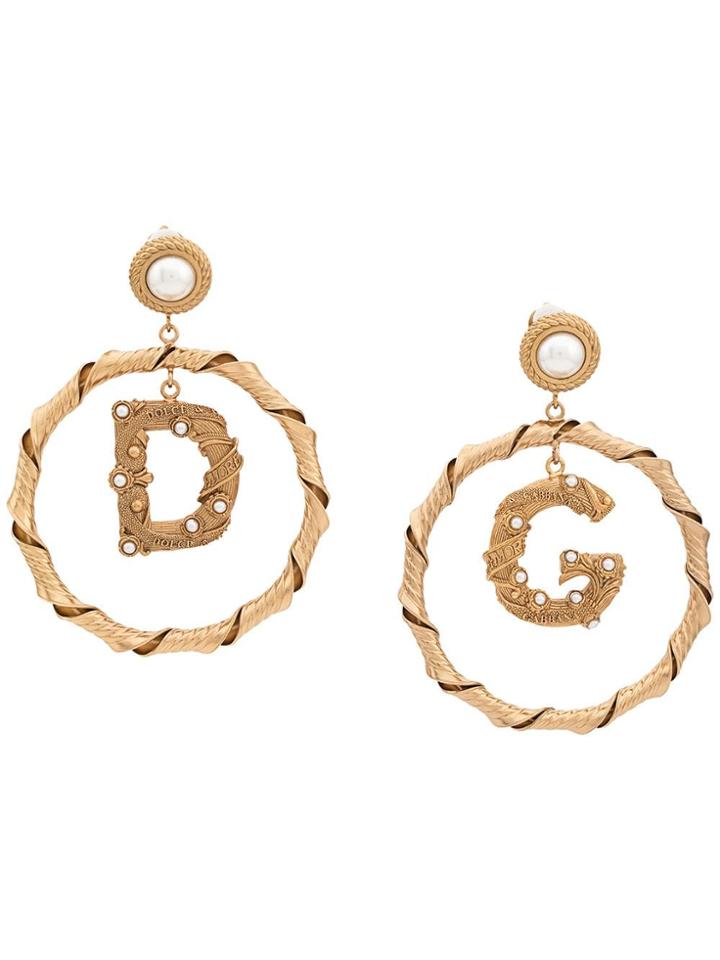 Dolce & Gabbana Faux Pearl Embellished Pendant Earrings - Gold