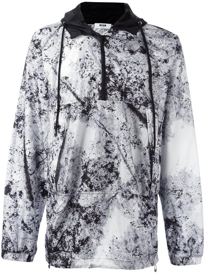 Msgm Marble-effect Hooded Windbreaker, Men's, Size: 46, Grey, Polyester/polyamide