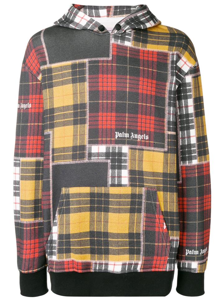 Palm Angels Patchwork Plaid Hoodie - Red