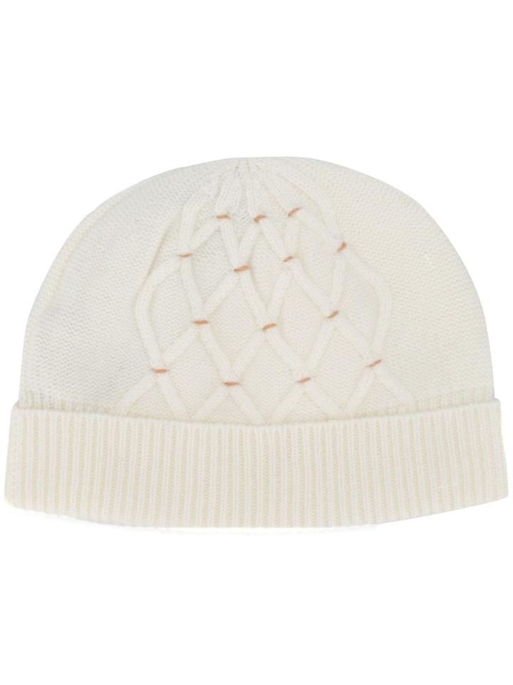 N.peal Lattice Pattern Cashmere Beanie - White