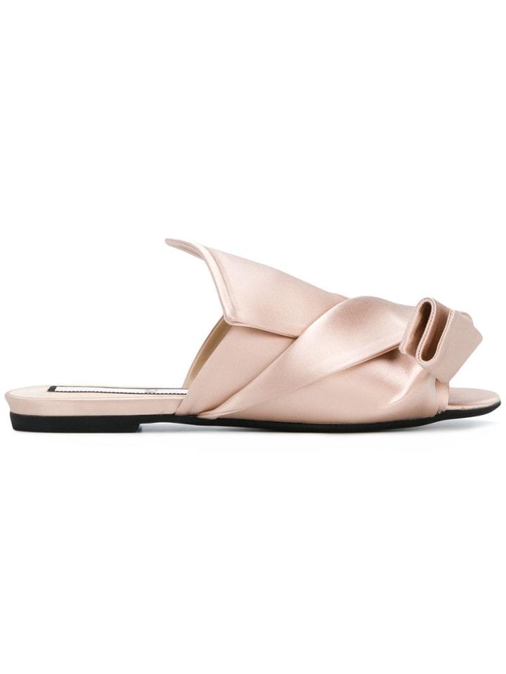 No21 Satin Flat Bow Mules - Pink