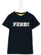 Fendi Kids Logo Print T-shirt, Boy's, Size: 8 Yrs, Blue