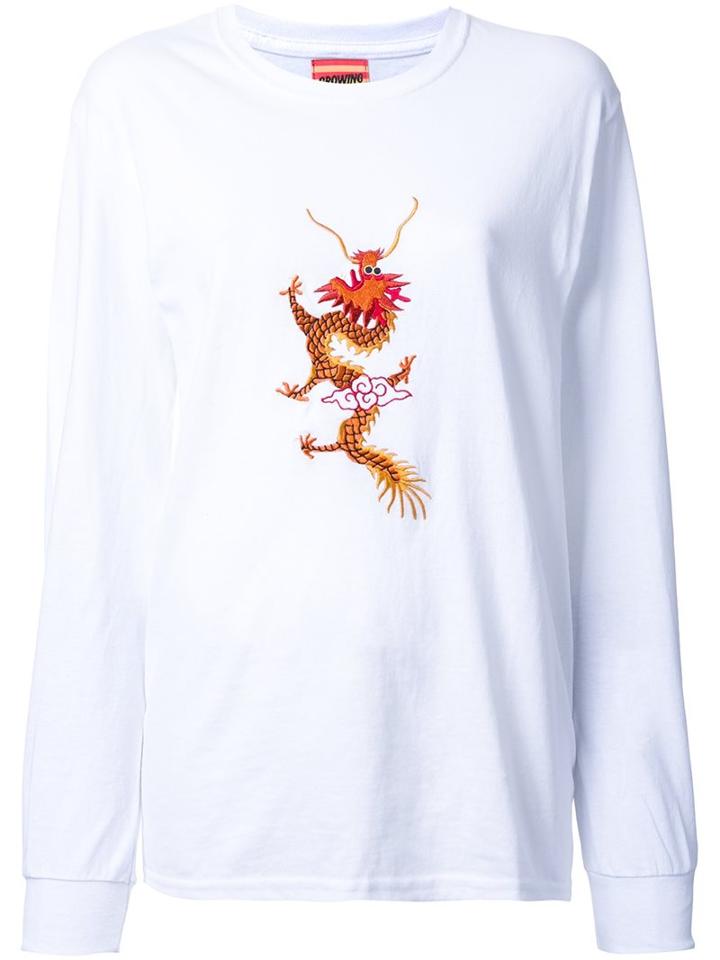 Growing Pains Dragon Embroidered T-shirt, Women's, Size: Small, White, Cotton