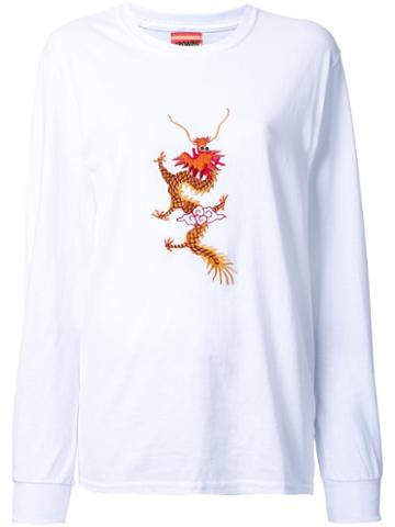 Growing Pains Dragon Embroidered T-shirt, Women's, Size: Small, White, Cotton