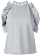 Msgm Ruffle Detail Sleeveless Sweatshirt, Women's, Size: Large, Grey, Cotton/viscose