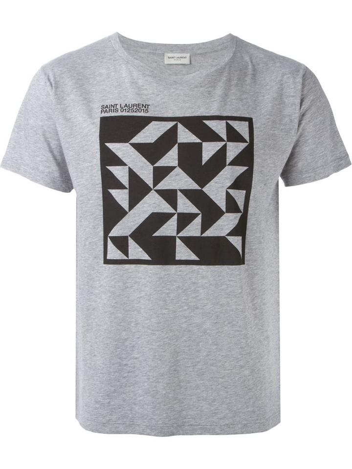Geometric Print T-shirt, Men's, Size: Xxl, Grey, Cotton, Saint Laurent