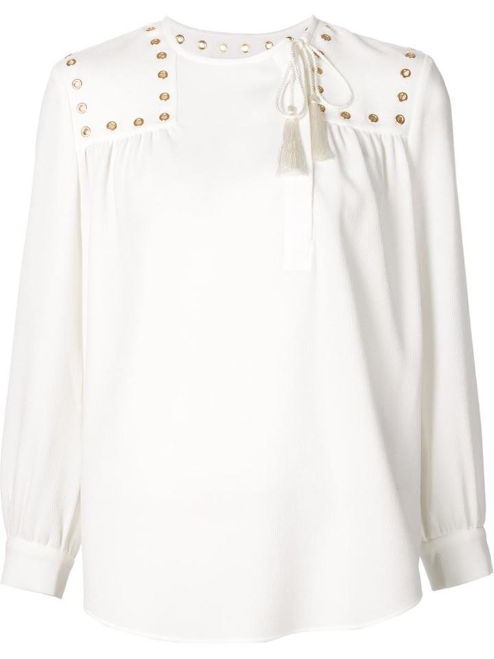 Derek Lam 10 Crosby Eyelet Detail Peasant Blouse, Women's, Size: 6, White, Triacetate/polyester