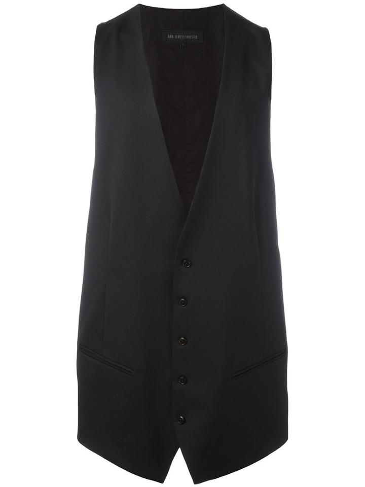 Ann Demeulemeester Grise Longline Waistocat, Men's, Size: Small, Black, Wool/nylon/rayon/cotton
