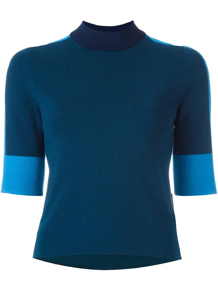 Tory Burch Contrast Sleeves Sweater, Women's, Size: Medium, Blue, Polyamide/polyester/spandex/elastane/cashmere