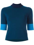 Tory Burch Contrast Sleeves Sweater, Women's, Size: Medium, Blue, Polyamide/polyester/spandex/elastane/cashmere