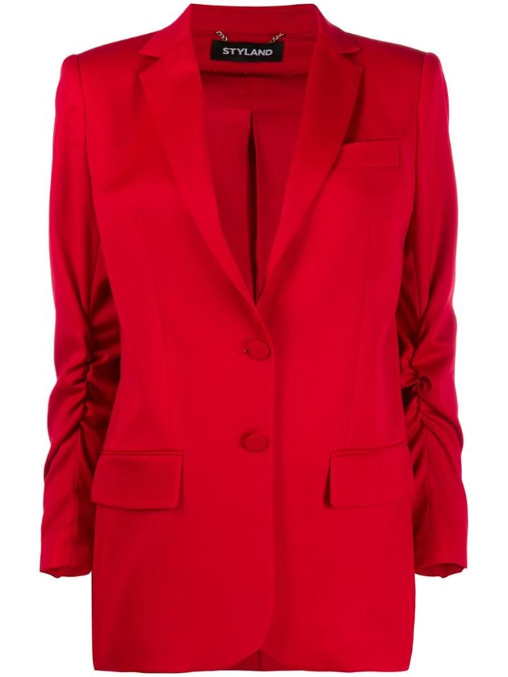 Styland Ruched Sleeve Blazer - Red