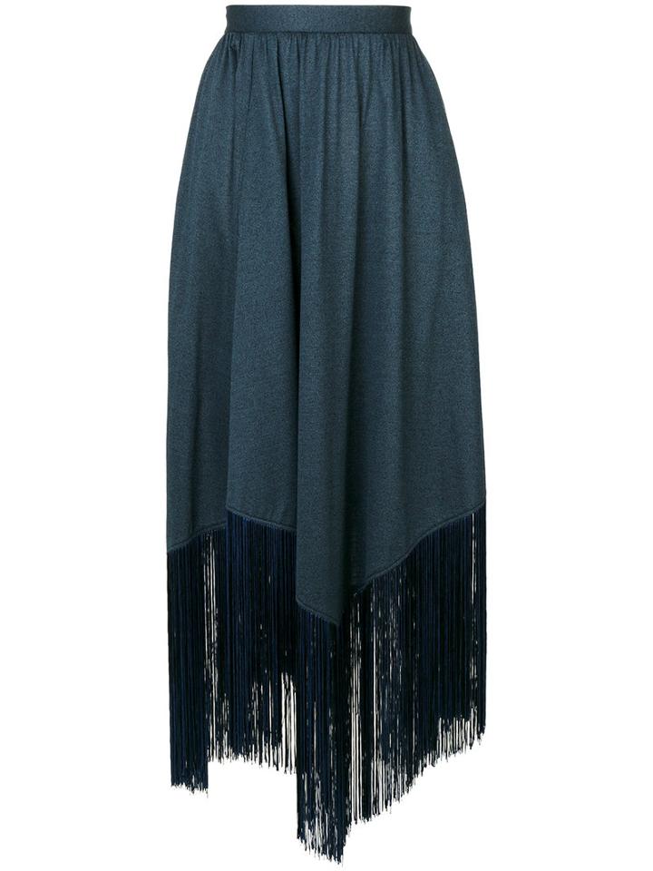 Marco De Vincenzo - Fringe Hem Skirt - Women - Cotton/acetate - 42, Blue, Cotton/acetate