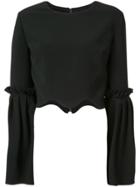 Christian Siriano Scalloped Cropped Blouse - Black