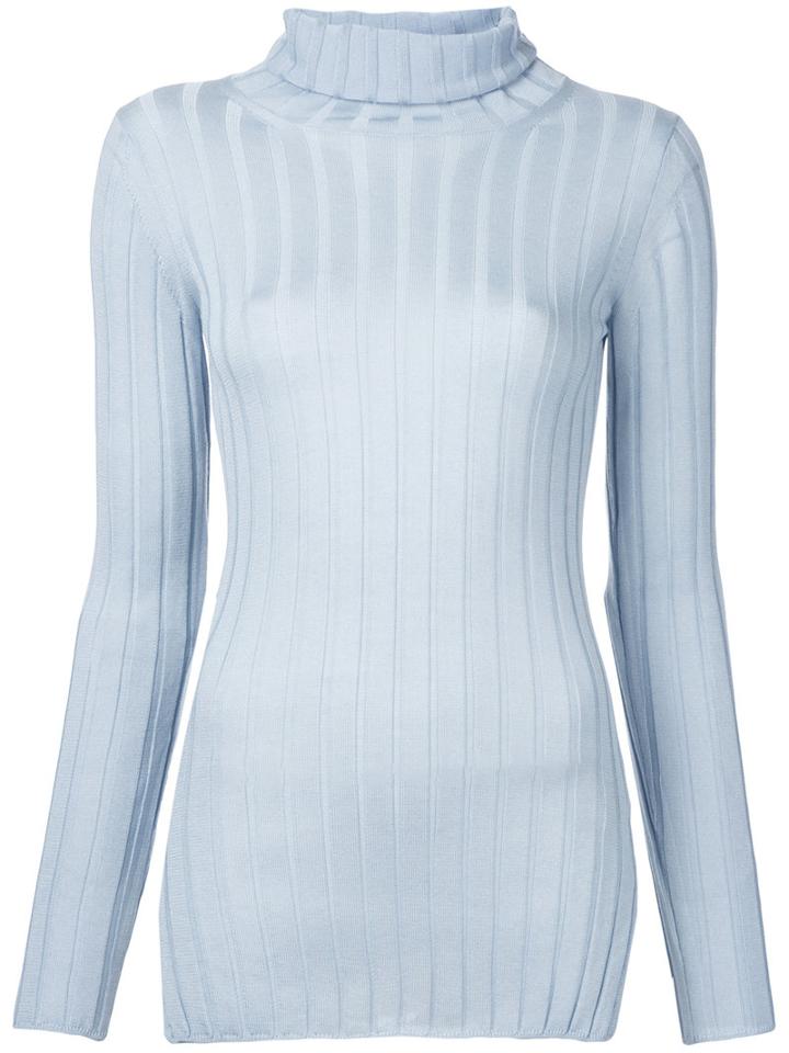 Cityshop Ribbed Turtle Neck Sweater, Women's, Blue, Wool/tencel