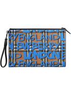 Burberry Graffiti Print Vintage Check Leather Zip Pouch - Brown