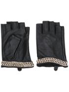 Karl Lagerfeld - Chain Trim Fingerless Gloves - Women - Goat Skin - S/m, Women's, Black, Goat Skin