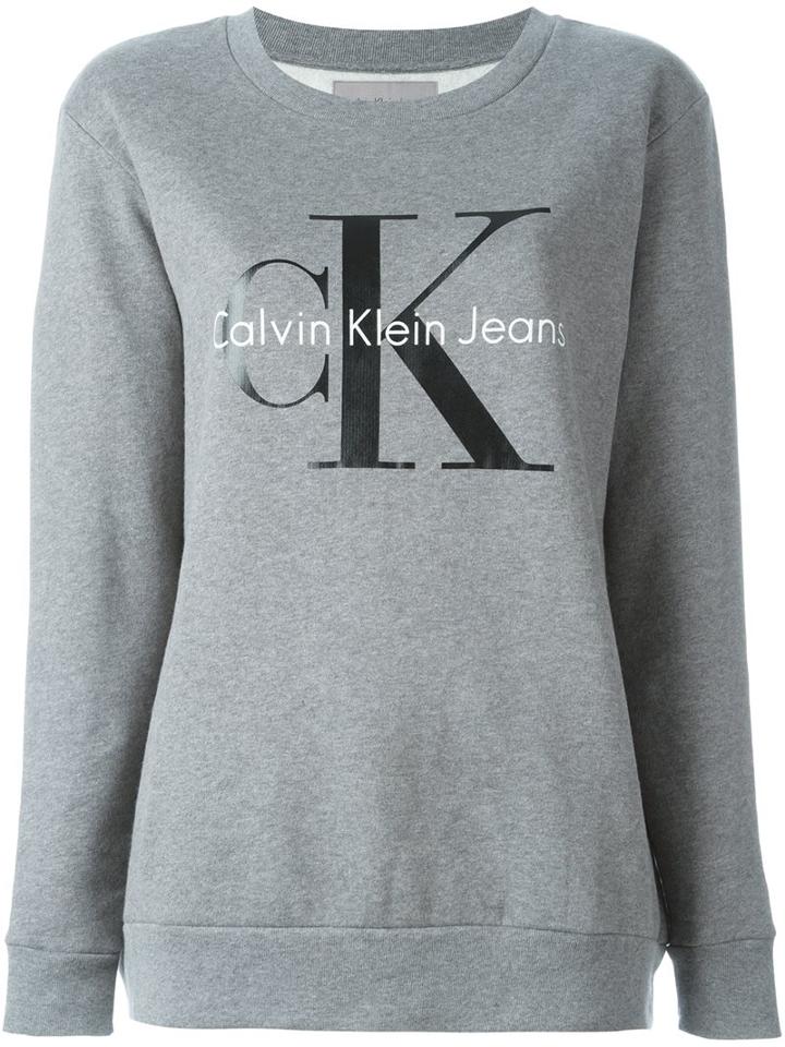 Calvin Klein Jeans Lettering Logo Sweatshirt, Women's, Size: Medium, Grey, Cotton