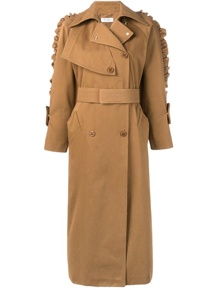 Max Mara Asymmetric Ruffled Detail Trench Coat - Brown