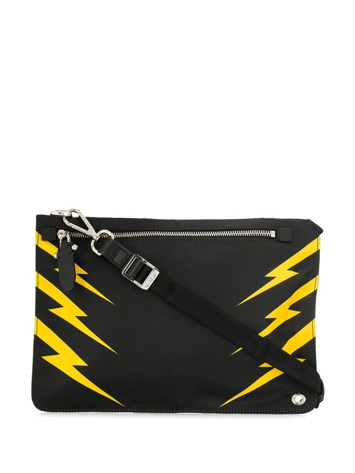 Neil Barrett Lightning Print Large Pouch - Black