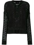 Designers Remix - Lace-up Open Knit Blouse - Women - Cotton - S, Black, Cotton