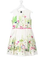 Oscar De La Renta Kids - Flowers Print Gathered Dress - Kids - Silk/cotton/polyester - 3 Yrs, White