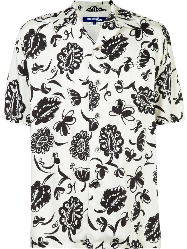 Junya Watanabe Comme Des Garçons Short-sleeve Floral Shirt, Men's, Size: Medium, White, Rayon/cupro
