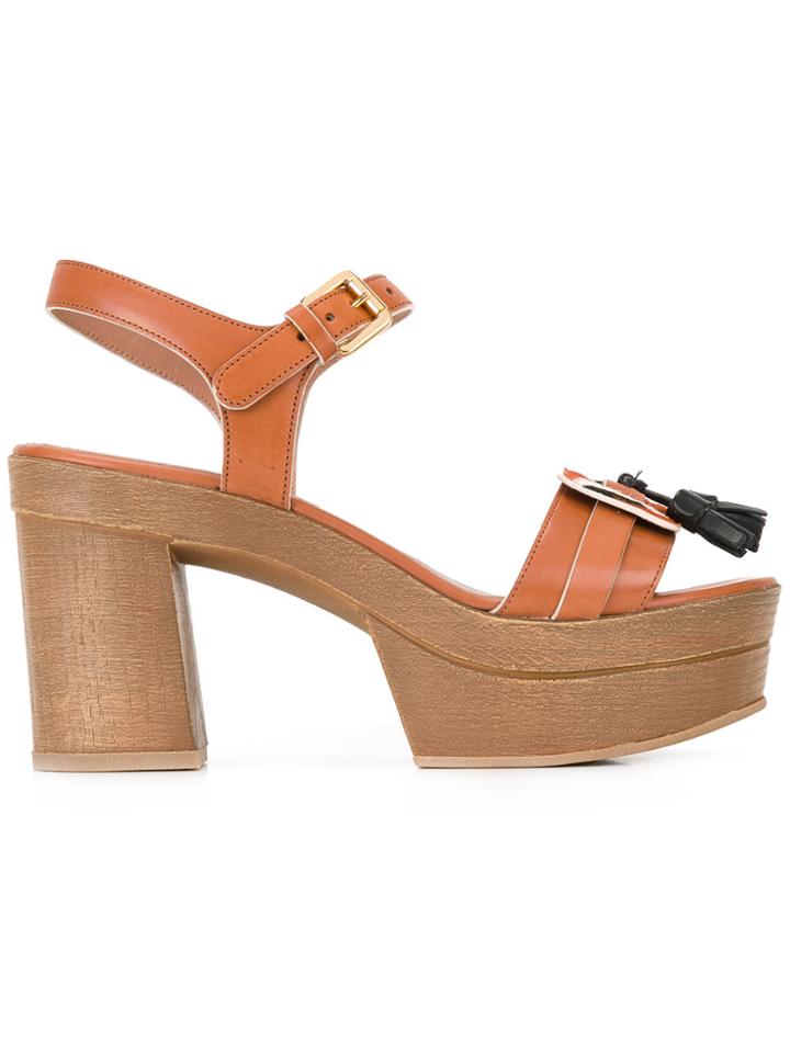 L'autre Chose Hanging Tassels Sandals - Brown
