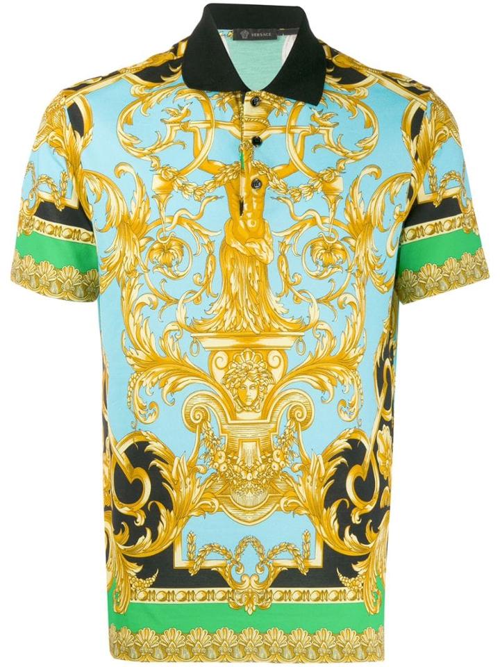 Versace Baroque Print Polo Shirt - Blue
