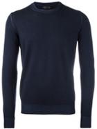 Corneliani Crew Neck Knitted Sweater, Men's, Size: 56, Blue, Virgin Wool
