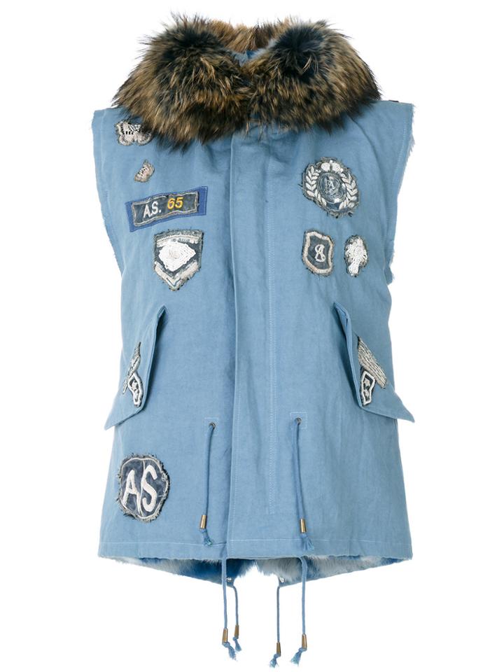 As65 Multi-patch Sleeveless Parka - Blue