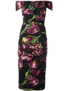 Dolce & Gabbana Tulip Print Ruched Dress, Women's, Size: 48, Purple, Silk/spandex/elastane