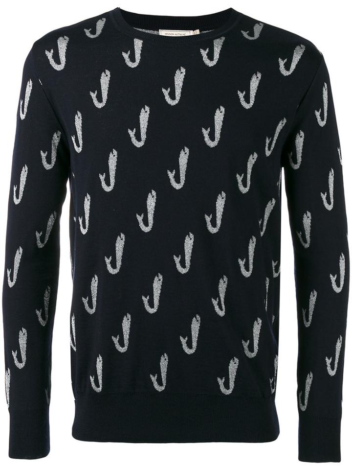 Maison Kitsuné - Whale Print Sweater - Men - Polyester/viscose/wool - Xl, Blue, Polyester/viscose/wool