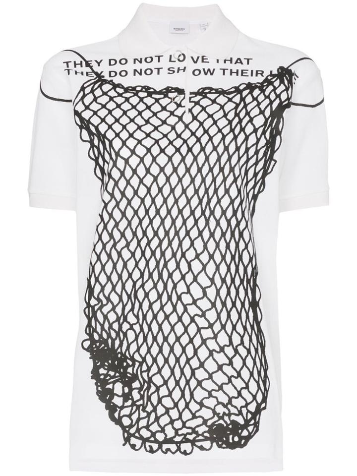 Burberry Net-print Cotton Polo Top - White