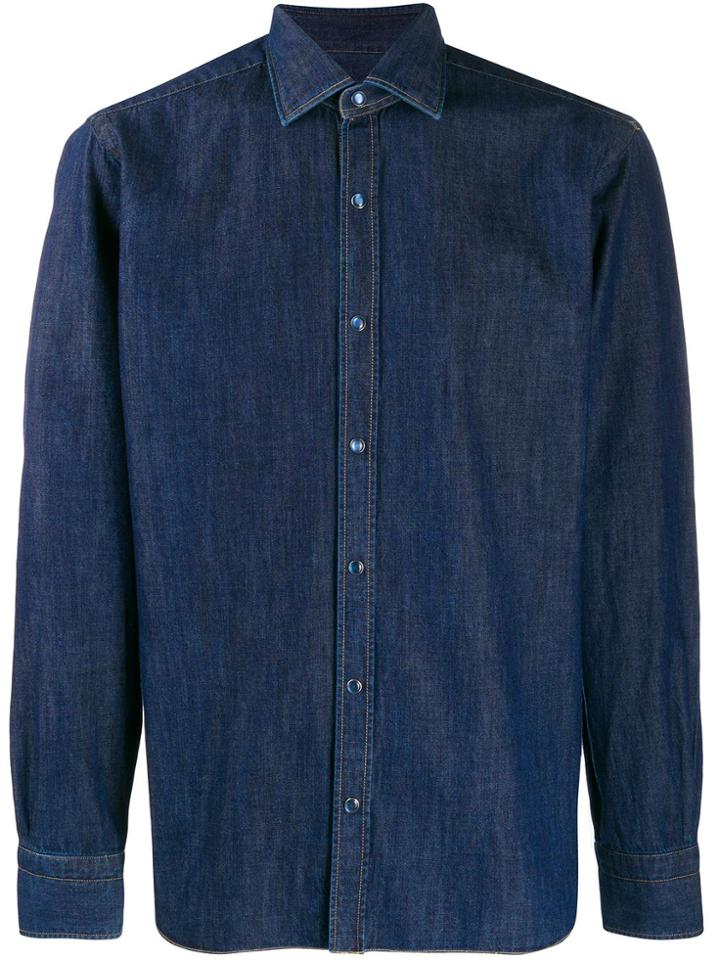 Barba Button Down Denim Shirt - Blue