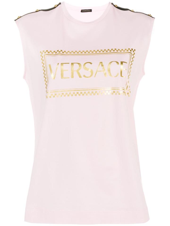 Versace 90s Vintage Logo Print Tank Top - Pink