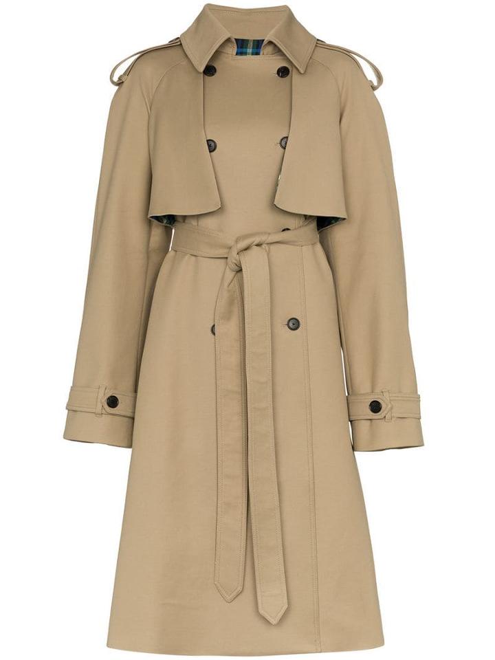 Matthew Adams Dolan Check Print Lined Belted Cotton Trench Coat -