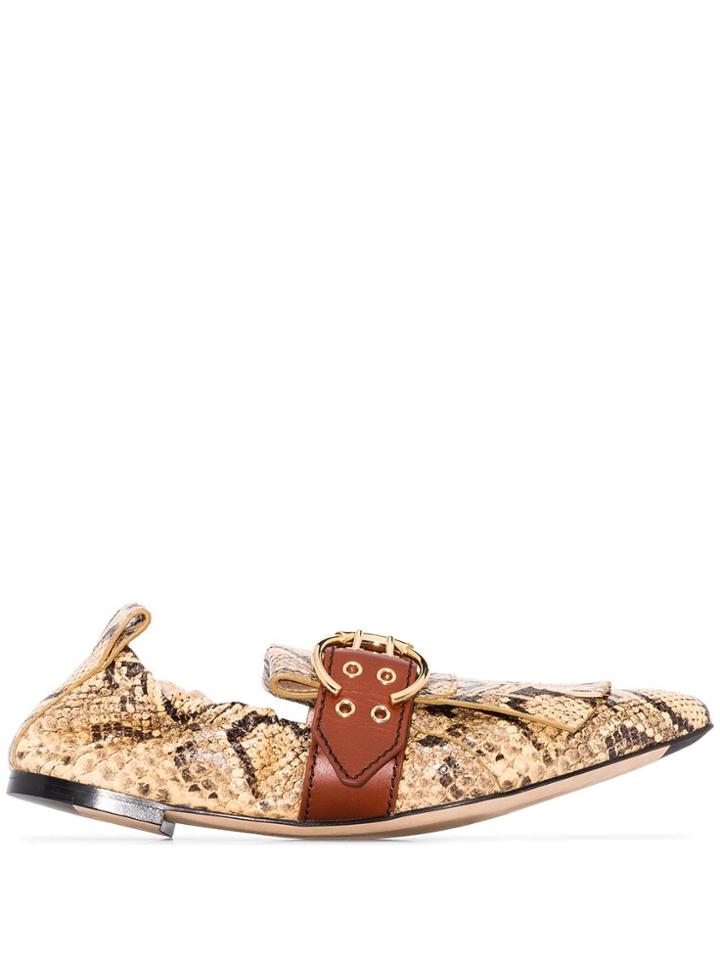 Chloé Roy Snake-effect Loafers - Yellow