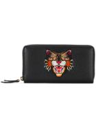 Gucci Angry Cat Embroidered Wallet - Black