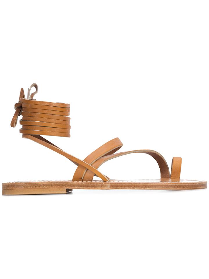 K. Jacques Strappy Lace Up Sandals - Brown