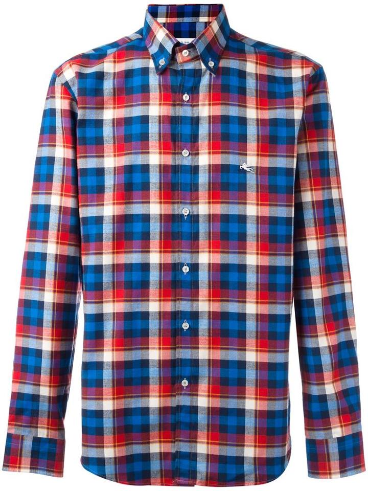Etro Button-down Collar Checked Shirt, Men's, Size: 43, Cotton