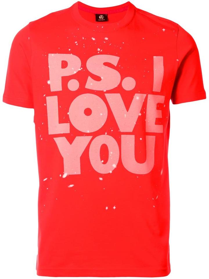 Ps By Paul Smith 'p.s.i Love You' T-shirt, Men's, Size: Large, Red, Organic Cotton