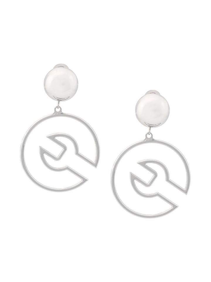 Moschino Wrench Outline Clip On Earrings, Women's, Metallic