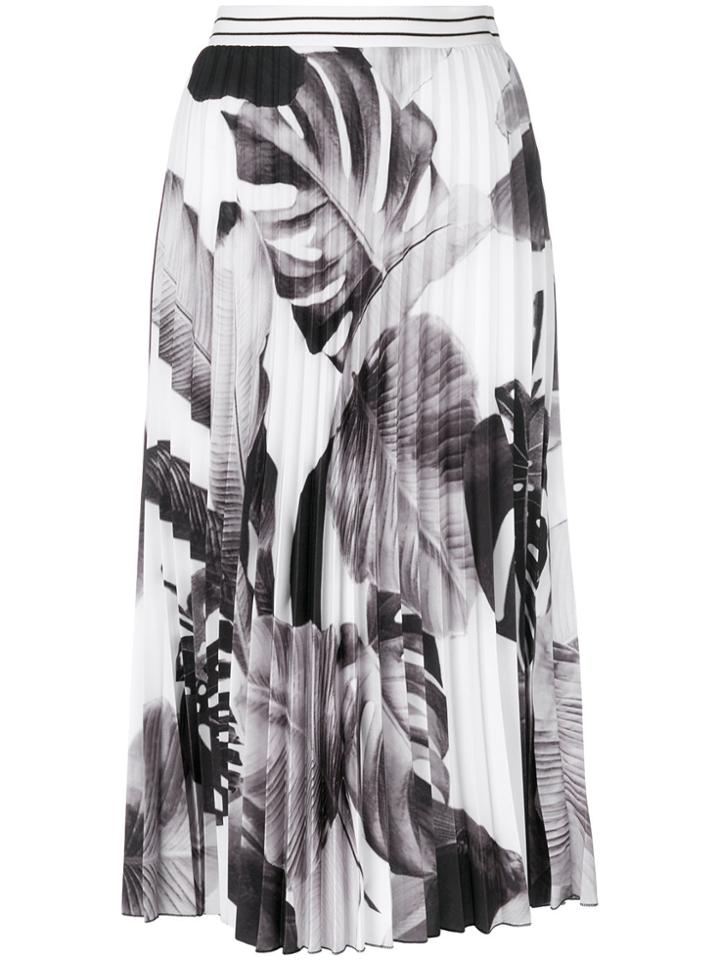 D.exterior Leaf Print Pleat Skirt - Grey
