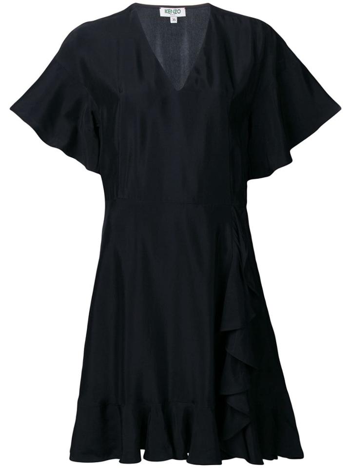 Kenzo V-neck Ruffle Trim Dress - Black