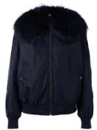 Mr & Mrs Italy Fur Collar Bomber Jacket, Women's, Size: Small, Blue, Racoon Fur/polyamide/polyurethane/viscose
