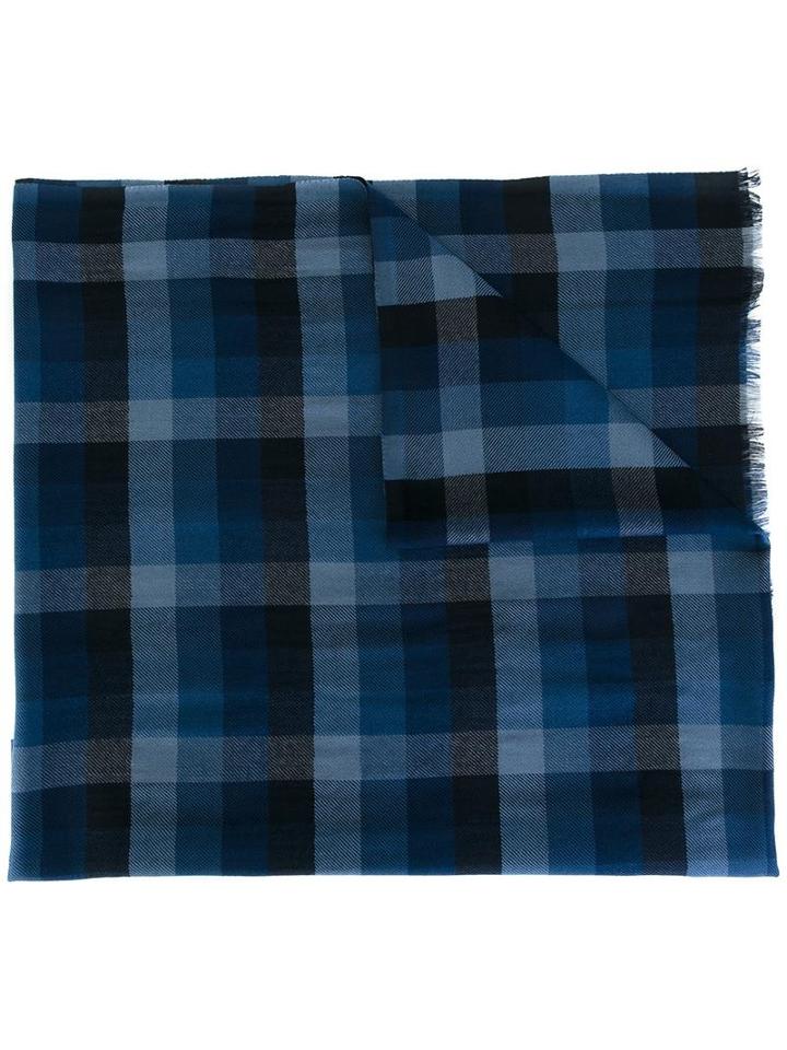 Ermenegildo Zegna Checked Scarf, Men's, Blue, Wool/cashmere/silk