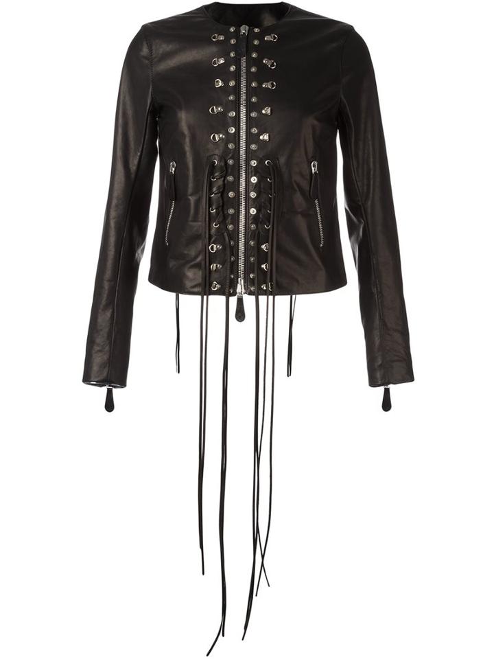 Marcelo Burlon County Of Milan - Appliqué Detail Jacket - Women - Cotton/polyester/bullhide Leather - S, Black, Cotton/polyester/bullhide Leather